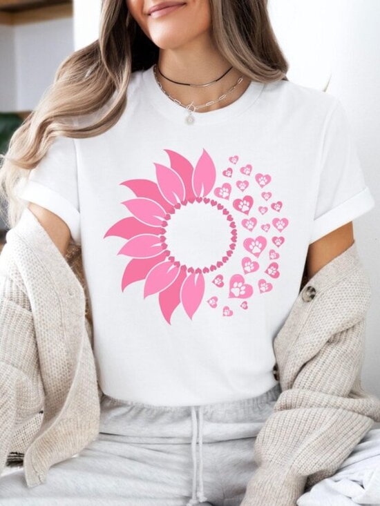 Tops - Dog Lover Shirt, Dog Flower Gift Shirt, Dog Paw Print Tee